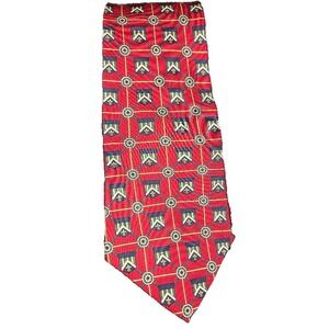 Tommy Hilfiger Men's Silk Necktie Red Blue Gold Geometric Vintage Classic Tie